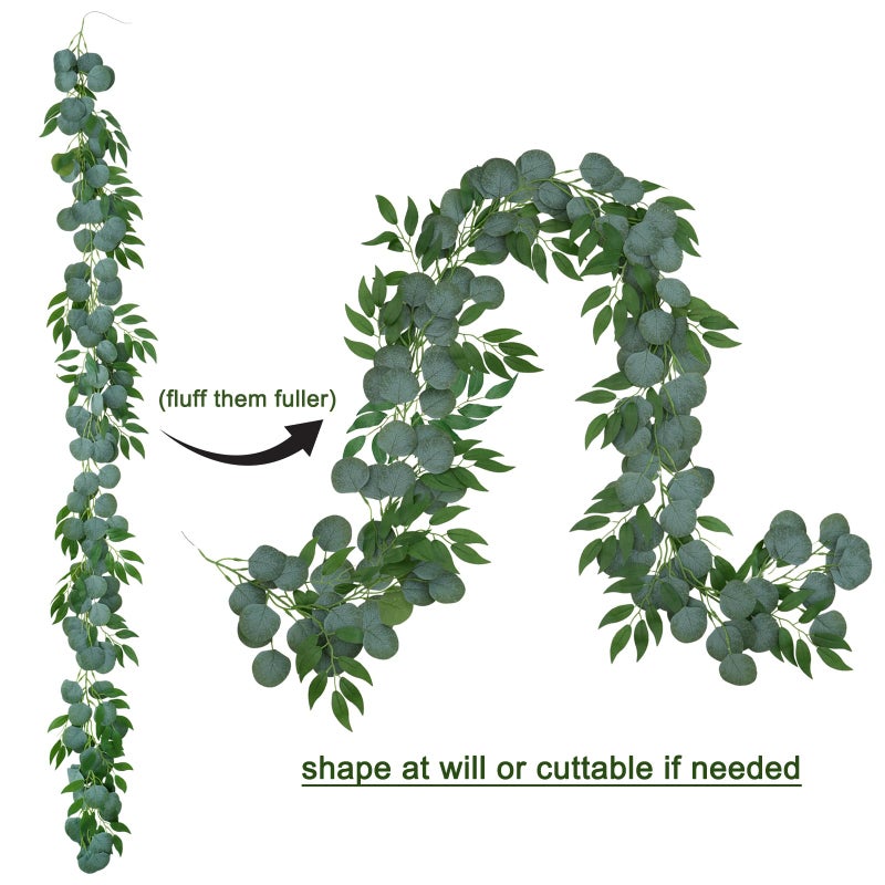 Trimgrace 4 Pack Artificial Eucalyptus Garland with Willow Leaves Each 6.5 Feet Fake Greenery Garland Vine for Table Runner Centerpiece Stairs DIY Garlands Decor - Image 3